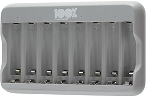 Chargeur Piles Rechargeables AA et AAA avec 8 emplacements de Charge | 100% PEAKPOWER | Chargeur Rapide USB avec lumière LED - Piles Non incluses