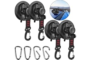 Hlogree 4PCS Heavy Duty Suction Cups Anchor with Hooks,Vacuum Suction Cup Tie Downs with 4PCS Aluminum Buckle,Outdoor Strong Suction Cup Wall Anchor For Camping Tarp Accessory,Car Side Awning,Boat,Pet