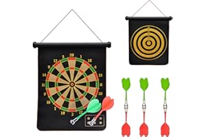 LANTING Tablero de Dardos magnético,Diana Dardos,Dardos,Dardos magnéticos con 6 Dardos magnéticos, Tablero de Dardos magnético Enrollable 2 en 1 de 15" Juegos de Interior y Exterior para.