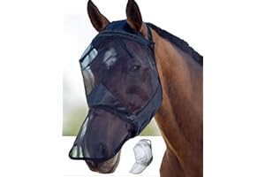 Harrison Howard CareMaster Masque Anti-Mouches Protection Anti-UV avec Naseaux Noir Cheval (L)