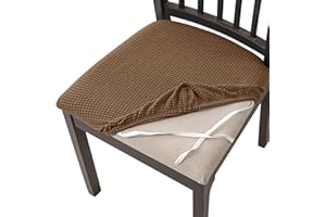 ‎HOMECOVER HOMECOVER Esszimmerstuhl Sitzbezüge 4er Set,Stretch Jacquard Stuhlbezug Sitzfläche Abnehmbar Waschbarer Für Esszimmer Küche Bürostühle Hotel-braun-4er Set