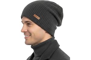 TOP-EX XL/XXL Merino Wool Satin Lined Slouchy Beanie Men Women Warm Winter Hat Big Large Head Knit Hat