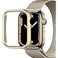 Miimall Case Compatible with Apple Watch Series 9/Series 8/Series 7 41mm 45mm, Aluminum Alloy Metal Frame Protective Cover Ultra-Thin All-Around Bumper Protective Case for Apple Watch 45mm-Gold