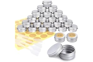 Redamancy Lot de 24 Pots en Aluminium, 5ml Pots de Contenants Cosmétiques Vides avec 4 Spatule et 70 autocollants ronds, pour baume à lèvres, lotion, crèmes, masques, mini bougies, cosmétiques