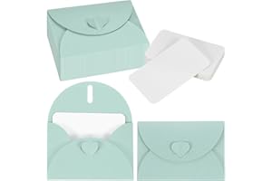 PATIKIL 25 Set Mini Envelopes with Heart Clasp, 4.1x3 Blank Note Cards with Envelopes for Gift Wedding Invitation Graduation Holiday Thanksgiving Day Christmas, Light Blue
