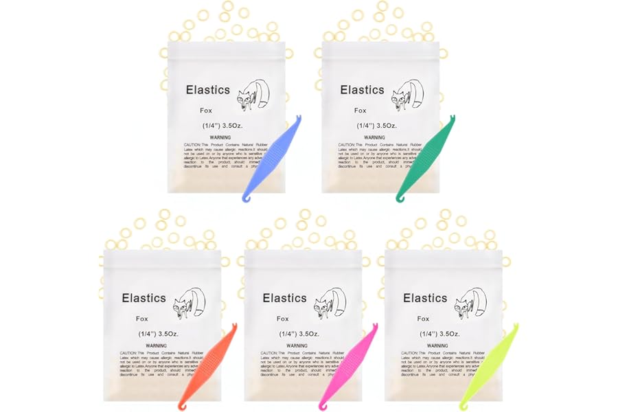 OFFCUP Orthodontic Elastic Bands, 500pcs Dental Rubber Traction Bands, Orthodontic Elastic Rubber Bands with 5pcs Elastic Placer for Braces for Dentist Braids Braces Teeth Gap (Fox 1/4")