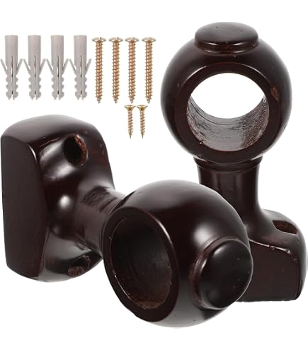 HEVSTIL Confezione da 2 supporti per tende in legno, staffa per asta per tenda in legno, per asta da 1-2/5 (confezione da 2), colore nero