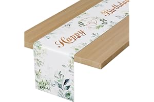 BEKOIUP Tischläufer Geburtstag Grün, Happy Birthday Tischläufer Eukalyptus, Tischdecke Leinen Geburtstag Deko, Geburtstag Tisch Deko für Kinder Mädchen Jungen Geburtstag Party Dekoration 183 x 33cm