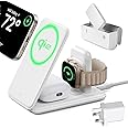 ESR Qi2 3 in 1 Magsafe Charger Stand, [Certified] Apple Watch Charger & 15W iPhone Magsafe Charger, Travel Portable Magsafe Charger for iPhone 16/15/14/13/12 Series, AirPods 4/3/Pro, White