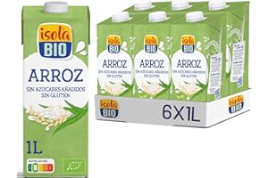 ISOLA BIO - Pack de 6 Unidades de 1 L de Bebida Ecológica Vegetal de Arroz - Sin Azúcar Añadido y Sin Gluten - Apto para Veganos - Ideal para Tomar Sola, con Café o en Batidos