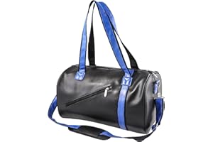 Nayubo Sac de Sport pour Hommes Femmes Fitness Workout Sports Duffle Bag Cuir PU Grand Sac à Main Cylindre Crossbody Épaule Sac de Nuit pour Voyage, Affaires (Noir)