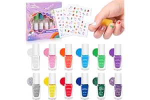 ‎WAKANIYA wakaniya Kinder Nagellack, 12 Farben Peel-Off Ungiftig Kindernagellack Mädchen mit Nagelsticker, Schnell Trocknend und Leicht zu Entladen, Nail Polish Geburtstagsgeschenk