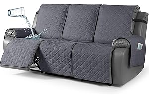 TAOCOCO Waterproof Recliner Chair Cover,Recliner Sofa Covers 3 Seater,Non Slip Armchair Covers for Recliners Chair with Pocket,Washable Armchair Sofa Cover Furniture Protector for Kids,Pets(Dark Grey)