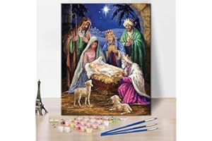 TISHIRON Nativity Kit de peinture à l'huile pour adultes et enfants - Peint à la main - Avec pinceaux pour art mural - Décoration de maison - The Birth of Jésus - 40 x 50 cm (Sans cadre)