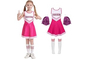 Cnexmin Costume Cheerleader Cheerleader per ragazze Uniforme da cheerleader Costume da cheerleader per Halloween Carnevale Masquerade,3-12 anni