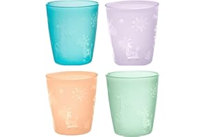 nip - Bicchieri per bambini e neonati | dai 1 anno | Confezione da 4 | Resistente alle cadute, adatto al microonde e lavabile in lavastoviglie, senza BPA, senza melamina, giraffa, verde/arancio/viola