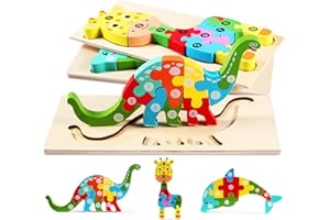 BuYupop Holzspielzeug ab 1 Jahr,Montessori Spielzeug ab 1 Jahr,Holzpuzzle für Kleinkinder von 1-3 Jahren,Montessori Spielzeug Puzzle Geschenk für 1-2-3-jährige Jungen und Mädchen - 3er-Pack