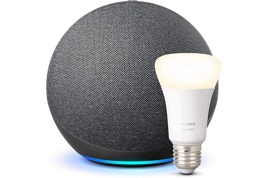 Echo (4. Generation), Anthrazit + Philips Hue White Smart Bulb (E27), Funktionert mit Alexa - Smart Home-Einsteigerpaket