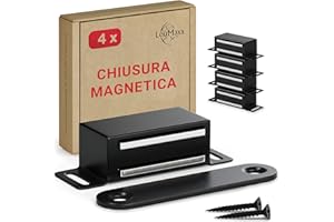 LouMaxx Chiusura Magnetica Ante Forte - Forza di Tenuta 6kg - Set di 4 in Acciaio Inox Nero – Calamita Chiusura Mobili – Chiusura Porta Magnetica – Chiusure Magnetiche Sportelli, presa salda