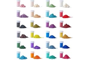 SANAAA Polvo de Mica Pigmentos para Resina Epoxi 24 Colores, Pigmento Tinte Natural para Manualidades, Fabricación de Jabón, Maquillaje, Arte de Uñas, Pintura(Media de 10 g por botella)