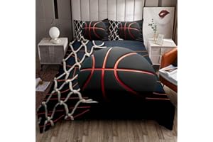 Loussiesd Jungen Basketball Bettwäsche Set Sport Thema Bettbezug Kinder Teens Ballspiele Bettwäsche Set 135x200cm Geometrische Streifen Orange Schwarz Bettbezug Schlafzimmer Dekor