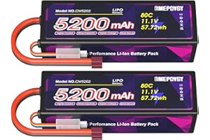 EMEPOVGY 3S Lipo Batterie 11,1 V 80 C 5200 mAh Lipos Coque Rigide avec connecteur en T pour véhicules RC 1/8 1/10 RC Véhicules (Lot de 2)