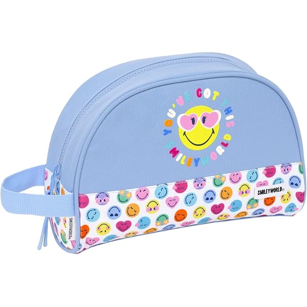 Smiley World Joyful Federmäppchen Mit 3 Fächern – Aus Recyceltem Polyester, 22x12x3 Cm, Hellblau, Für Schule & Reisen