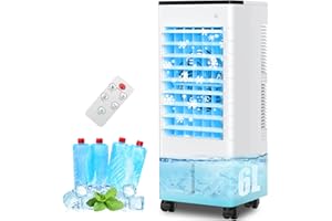 GREGALI Climatiseur Mobile, 3 en 1 Rafraichisseur d'air Silencieux Sans évacuation avec 6L Large Réservoir d'eau, 3 Vitesses, 15H Minuteries, 60°Oscillation, Climatiseur Portable pour Chambre,Cuisine,Bureau