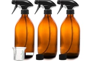 NOMARA ORGANICS MADE WITH LOVE Nomara Organics Amber Glass Spray Bottles 500mL, 3 Pack- BPA Free, Empty, Refillable, Reusable Pump Containers for Organic Beauty or Kitchen, Bathroom Cleaning Products.