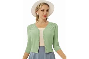 Belle Poque Damski kardigan z dekoltem w serek lekki rękaw 3/4 zapinany na guziki vintage bolerko