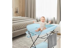 WILLONIN Table à Langer Pliable et Portable,Table à Langer Pliante avec Panier de Rangement, à Côté, Charge Max 25KG pour Nouveaux,Nés Design Ergonomique (Bleu ciel)