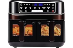 Friggitrice ad aria a 2 camere con finestra visibile, Emphsism 10L Double Airfryer XXL, friggitrice ad aria con touchscreen e 8 programmi automatici, friggitrice ad aria senza olio