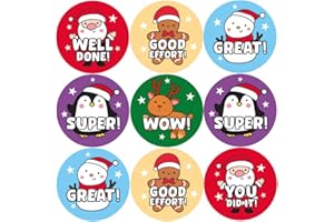 MYCLASSROOM 144 Cute Christmas Characters Praise Words Reward Stickers For Children, School Teachers & Parents - Colourful, Easy Peel Stickers With Strong Adhesive Glue (30mm)