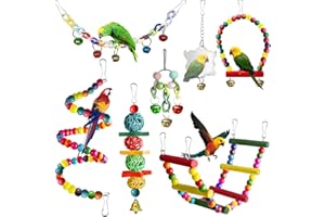 LMSHOWOWO Juguetes para Pájaros, Juguetes de Loro Pájaro, Juguetes Agapornis, Accesorios para Jaula de Pájaros, con Campanas, Columpios, Juguete de Masticación, para Pequeños y Medianos Loros de Aves