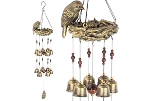 Gardenvy Bird Nest Wind Chime, Bird Bells Chimes with 12 Wind Bells for Glory Mother’s Love Gift, Garden Backyard Church Hanging Decor, Bronze