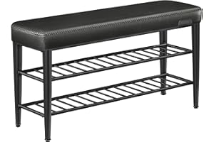 ‎VASAGLE VASAGLE EKHO Kolekcja - ławka na buty, ławka, siedzisko, wejście, sztuczna skóra, szwy, styl mid-century modern, nowoczesny, nośność do 135 kg, 30 x 100 x 50 cm, tusz czarny LSB113B01