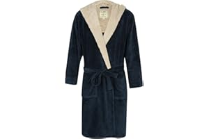 John Christian Vestaglia Uomo in Caldo Pile con Cappuccio - Blu/Grigio