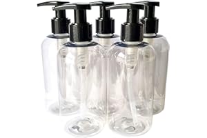 SIMPLY ESSENTIAL UK 250ML Clear PET Empty Plastic Bottle with Black Lotion Pump Dispenser - Recyclable (5)
