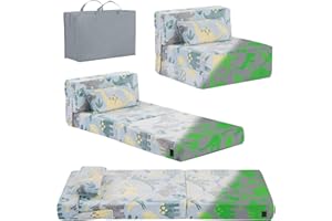 YOTATING Kids Sofa Bed, Toddler Floor Mattress Glow in The Dark, Baby Modular Blue Dinosaur Couch, Fold Up Children Sofa Convertible Futon Folding Mattress Chair Bed for Playroom, Green Dinosaur