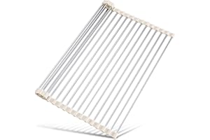 Tomorotec Scolapiatti arrotolabile da 45 x 32 cm, per lavello, accessorio per lavello da cucina, organizer multiuso, scolapiatti pieghevole in acciaio inox