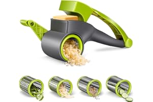 Pawchop Cheese Grater, Rotary Cheese Grater with 4 Stainless Steel Blades, Parmesan Cheeses Rotary Graters Cutter Slicer for Kitchen Garlic Ginger Vegetable Chocolate