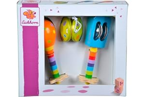 Eichhorn 100003484 Musik Set enthält Rassel, Maracas und Kastagnette, Bunte Musikinstrumente aus Holz, 3 teilig, ab einem Jahr