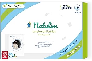 Natulim - Paski do prania w pralce (180 prań) - w tym efekt zmiękczający, ekologiczne, hipoalergiczne, wyprodukowane w Hiszpanii - ubrania czyste i miękkie bez brudzenia planety (Bezzapachowy)
