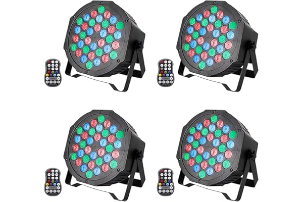 UKing 4PCS RGB Par LED Batterie D MX Sans Fil, Rechargeable 36 LED Projecteur Lampe de Scène avec Télécommande, Exterieur Fête Uplights Peut être allumé 4-12 Heures pour Mariage Disco Bar Noël