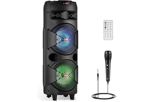 ZYMY Portable Bluetooth Speaker Loud Wireless Party Speaker with Microphone and Light, Portable PA System Support Kareoke Machine, Remote, FM, TWS, AUX, USB for Party Home Outdoor Black