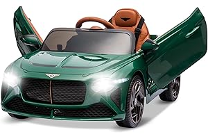 Baloveby Elektroauto für Kinder, 12V Elektrofahrzeuge mit Kindersicherung, Scherentür, Federung, 3 Geschwindigkeiten, LED-Leuchten, Hupe (Vert)