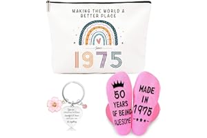 ZUFIO Funny 50th Birthday Gift for Women - 50th Birthday Retro Cosmetic Bag, Personalized Socks, Inspirational Keychain- Gift Ideas for Bestie,Best Friend, Sister (1975)