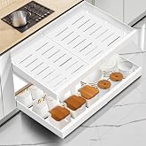 Mimoke Extendable Kitchen Cabinet Organizer Telescopic Glue Drawer Organizer Drawer Organizer for Kitchen/Bathroom (White, 2