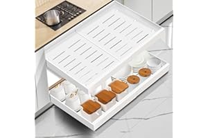 Mimoke Organizador de armario extensible extensible para cocina, cajón telescópico con pegamento, organizador de cajones para cocina/baño (blanco, 2 unidades) ancho 40 – 68 cm, profundidad 42 cm