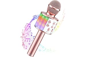 Wowstar Karaoke - Microfono Bluetooth 5 in 1, per bambini e adulti, luci a LED, per karaoke, per casa, kTV, cantare (oro rosa)
